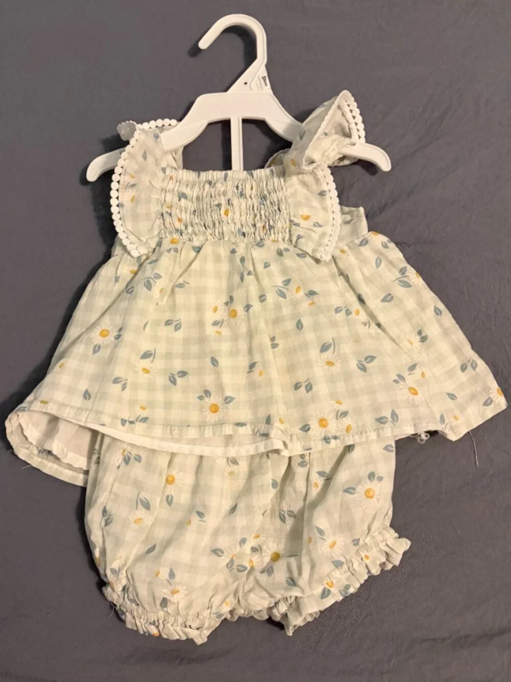 Max Studio Baby Girl Tank Ruffle Sleeves/Shorts 6-9 Months Gingham Flowers New
